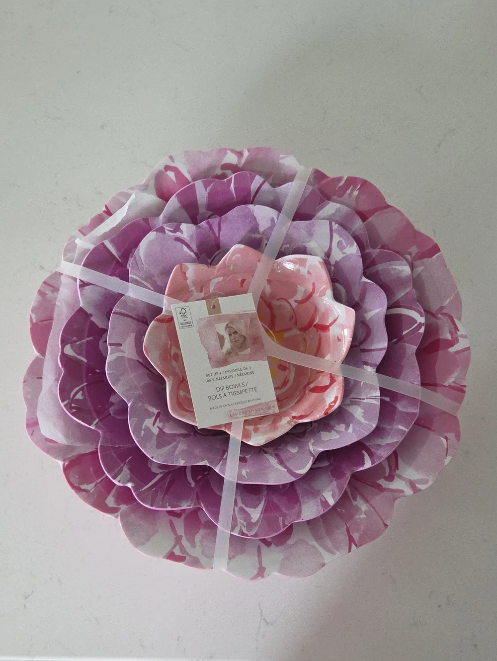 Jessica Simpson Pink and Lavender Floral Layered Party Platter Set